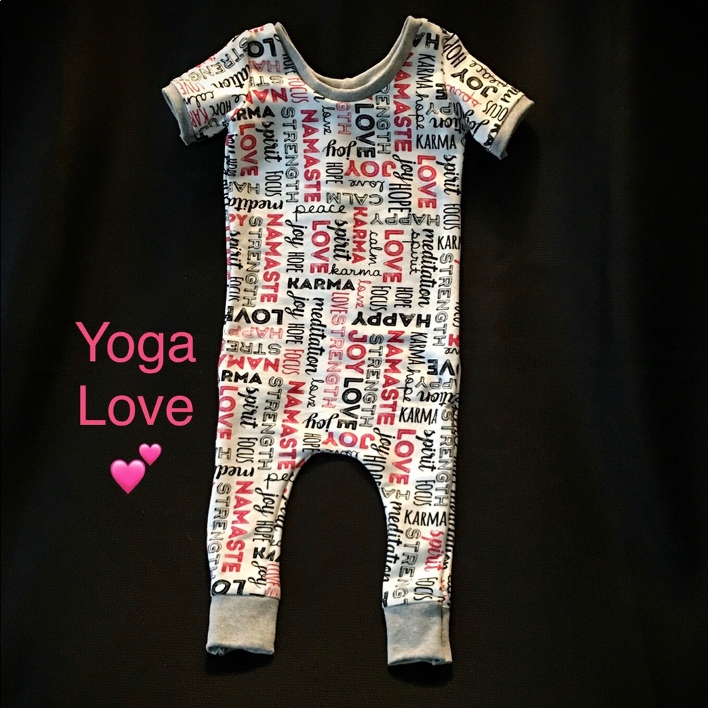 Brand new handmade yoga love romper 3/6m